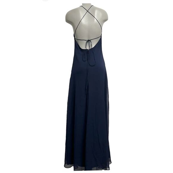 New Free People Simone Maxi Dress $250 SIZE 0 Navy V-neck Adjustable Lace-up - Picture 4 of 5